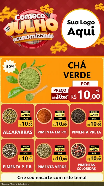 Modelo de Rede Social para Stories com o tema Comece Julho Economizando para Produtos Naturais