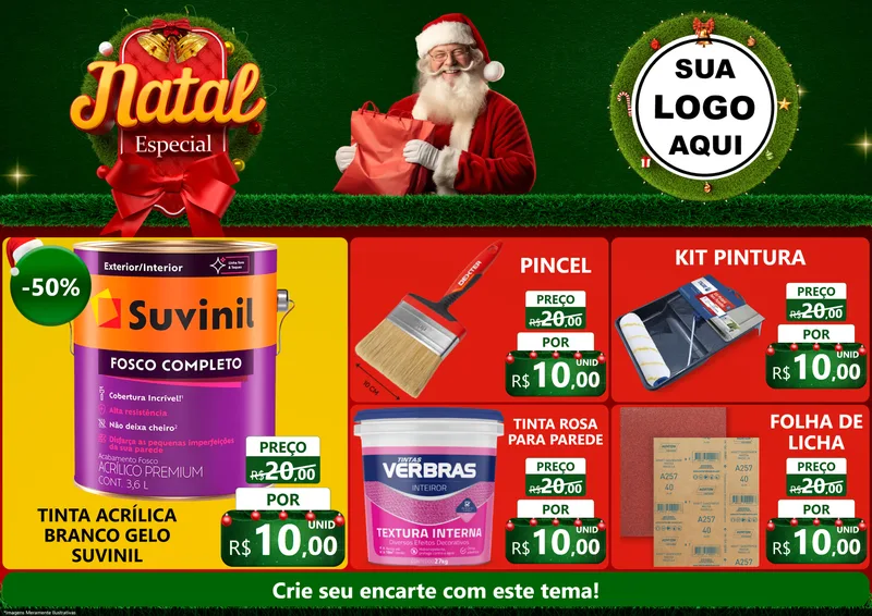 Modelo de Encarte para Encarte A4 Horizontal com o tema Natal Especial para Tintas e Ferramentas