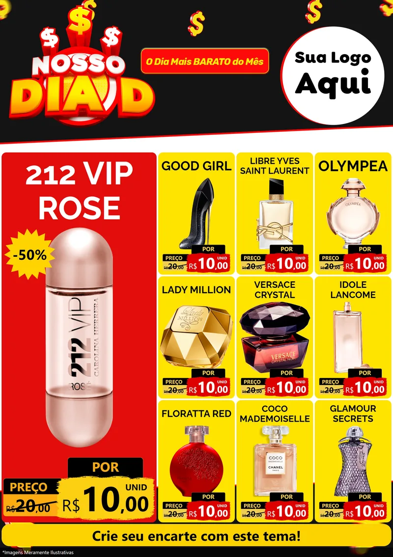 Modelo de Encarte para Encarte A4 Vertical com o tema Nosso Dia D para Perfumes