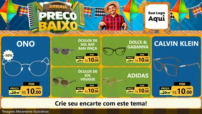 Modelo de TV para TV Horizontal com o tema Arraiá de Preço Baixo - Junina para Óticas