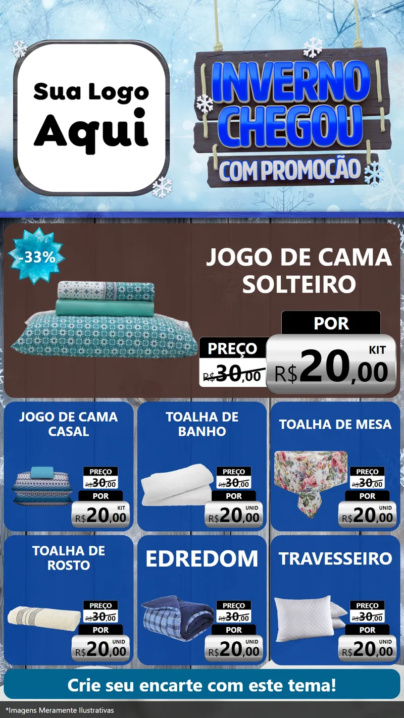 Modelo de Rede Social para Stories com o tema Inverno Chegou Com Promoção para Cama, Mesa e Banho