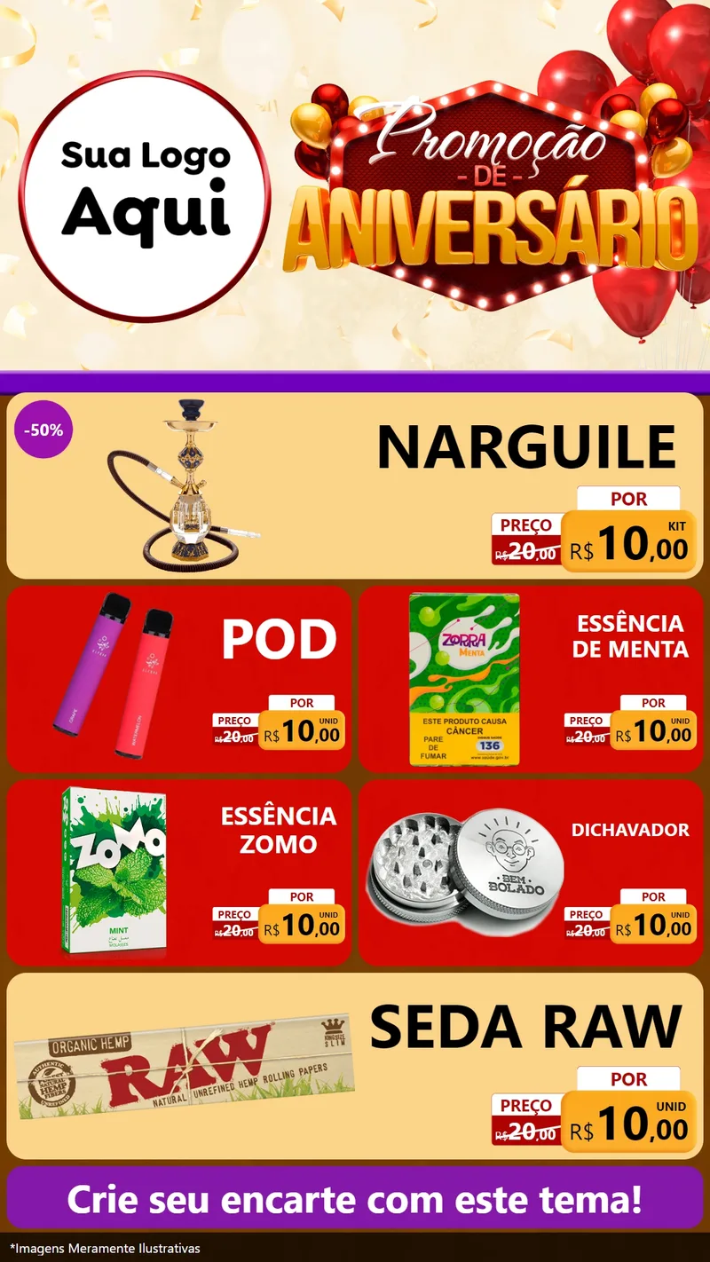 Modelo de TV para TV Vertical com o tema Promoção de Aniversário para Tabacaria