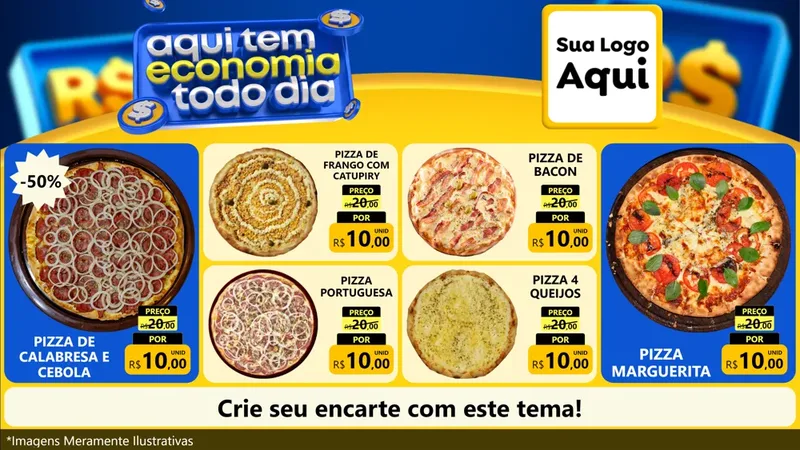 Modelo de TV para TV Horizontal com o tema Aqui Tem Economia Todo Dia para Pizzaria