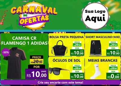Modelo de Encarte para Encarte A4 Horizontal com o tema Carnaval de Ofertas para Roupas e acessórios