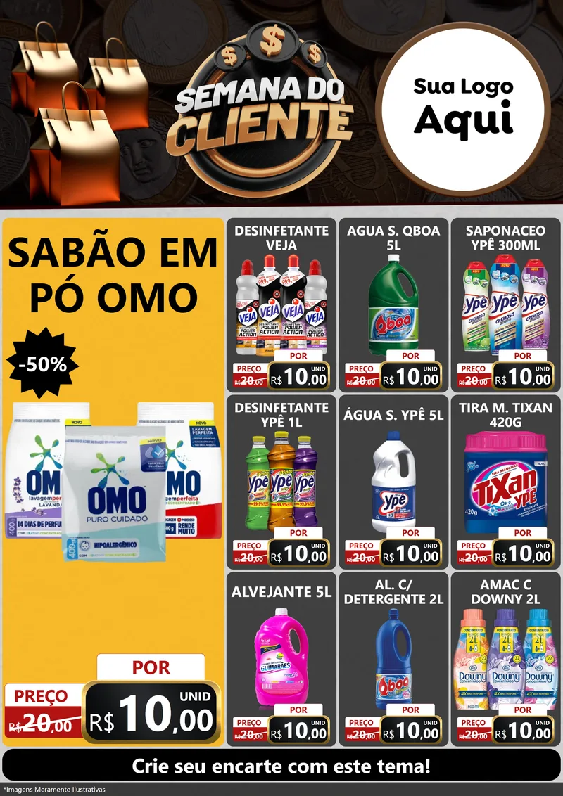 Modelo de Encarte para Encarte A4 Vertical com o tema Semana do Cliente para Produtos de Limpeza