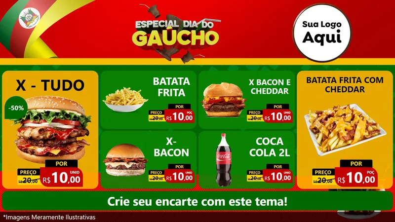 Modelo de TV para TV Horizontal com o tema Especial Dia do Gaúcho para Hamburgueria