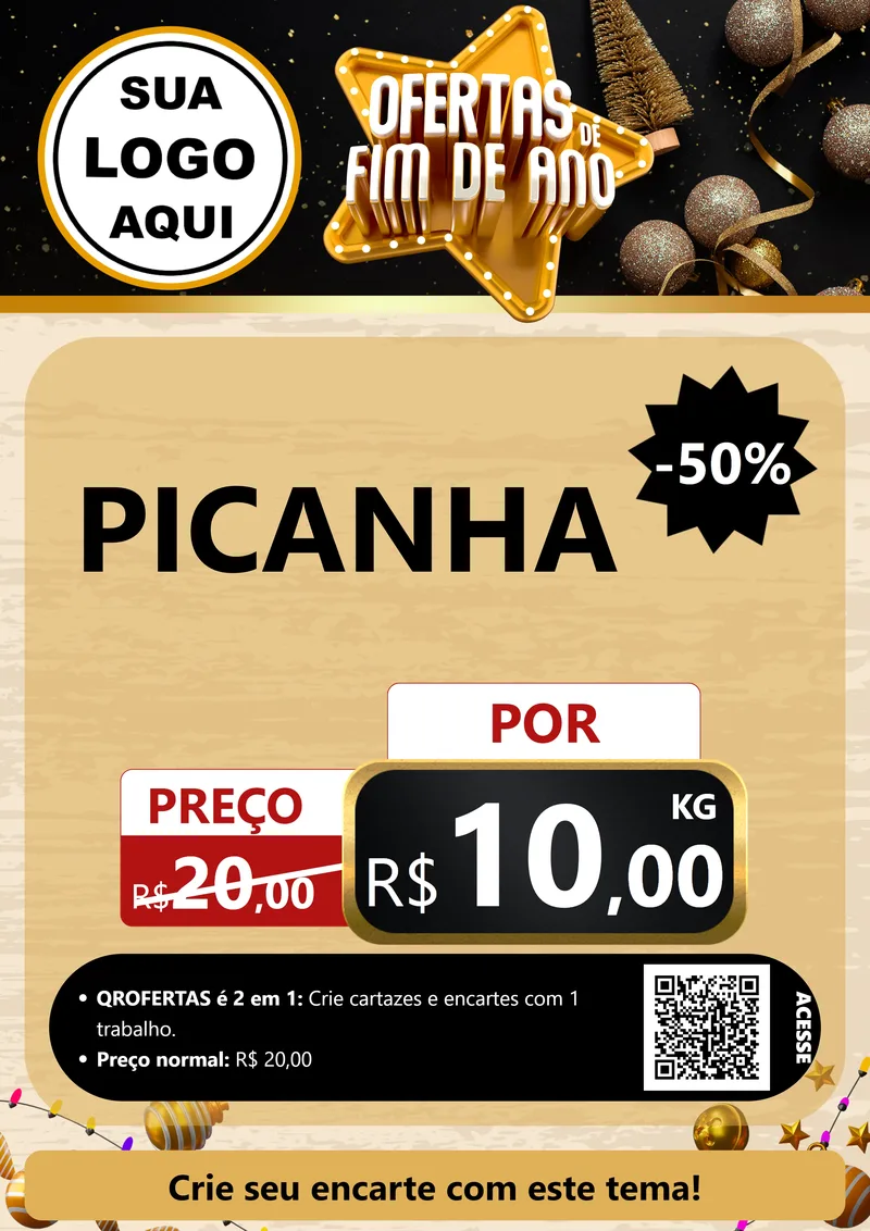 Modelo de Cartaz para Cartaz A4 Vertical com o tema Ofertas de Fim de Ano para Açougue