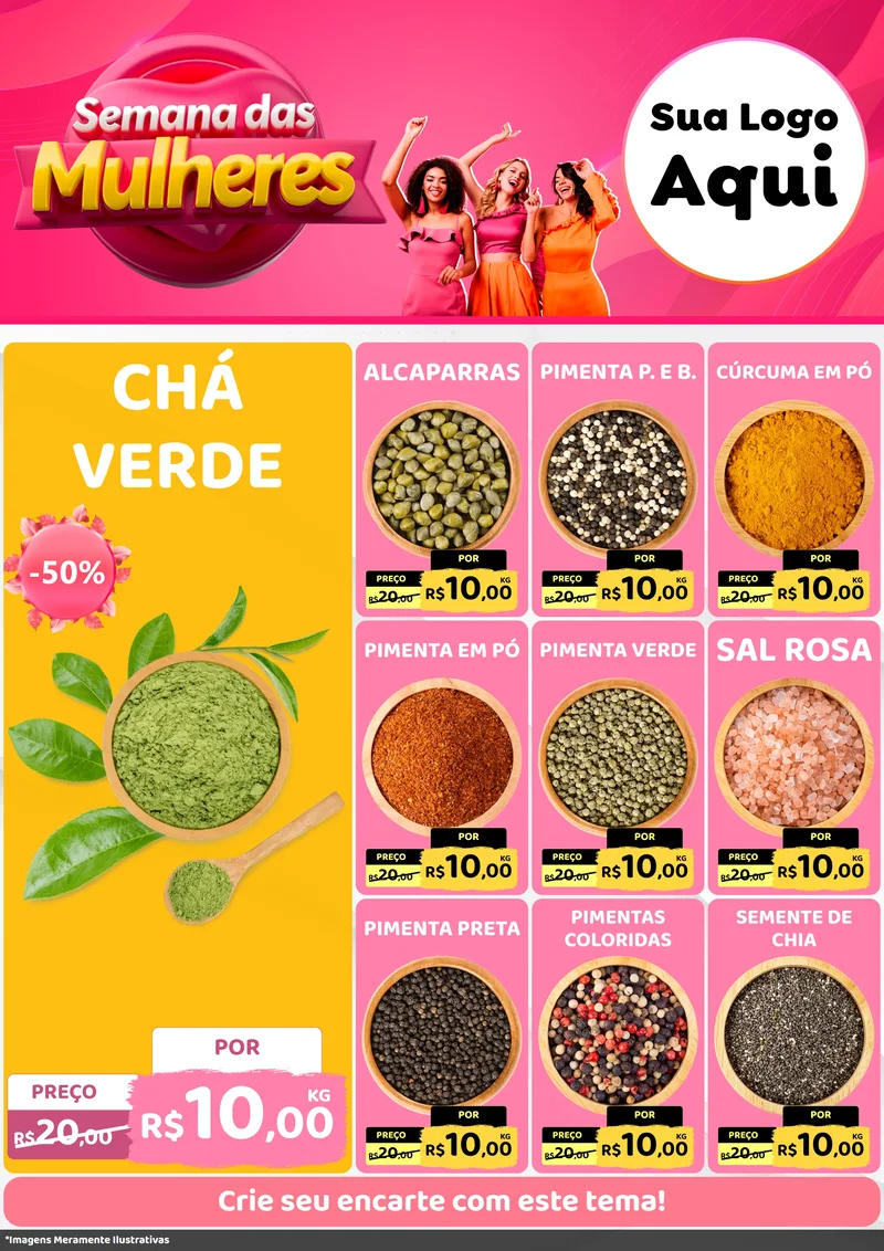 Modelo de Encarte para Encarte A4 Vertical com o tema Semana das Mulheres para Produtos Naturais