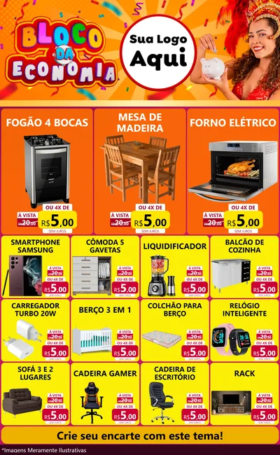 Modelo de Encarte para Encarte Grande com o tema Bloco da Economia para Móveis e Eletro
