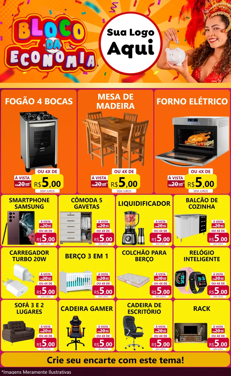 Modelo de Encarte para Encarte Grande com o tema Bloco da Economia para Móveis e Eletro