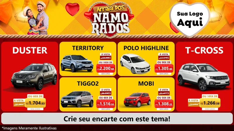 Modelo de TV para TV Horizontal com o tema Arraiá dos Namorados para Concessionaria de Carros