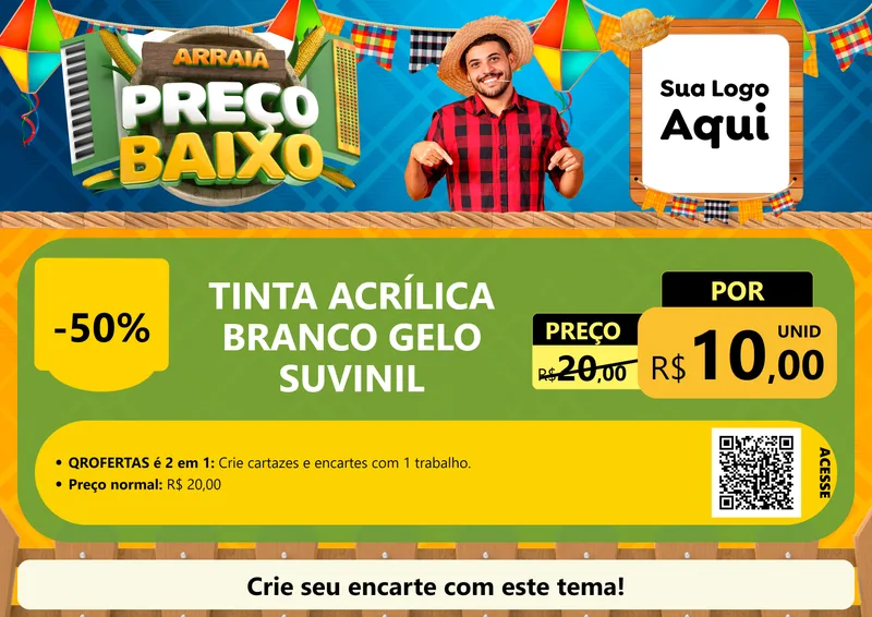 Modelo de Cartaz para Cartaz A4 Horizontal com o tema Arraiá de Preço Baixo - Junina para Tintas e Ferramentas