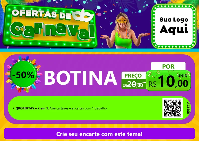 Modelo de Cartaz para Cartaz A4 Horizontal com o tema Ofertas de Carnaval para Agropecuária