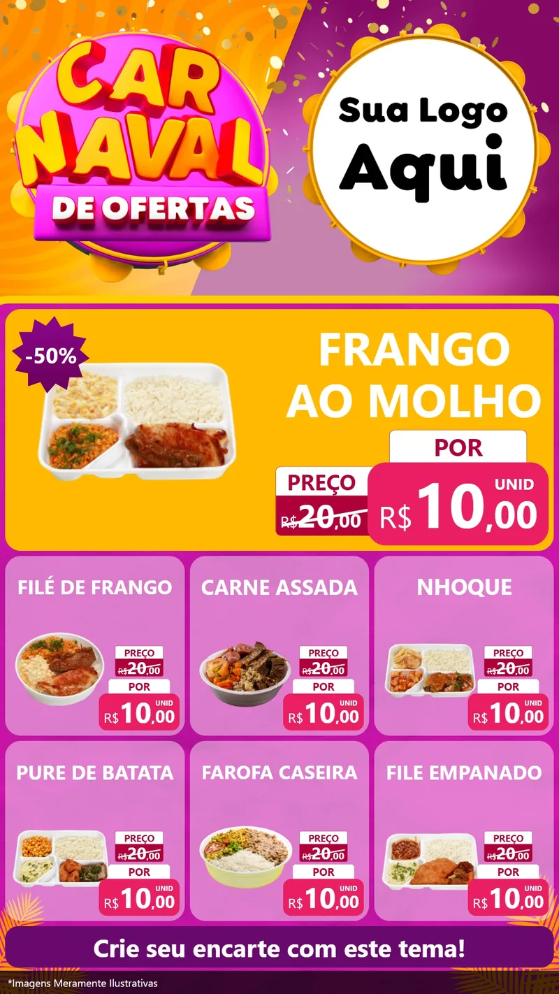 Modelo de Rede Social para Stories com o tema Carnaval de Ofertas para Restaurante