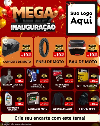 Modelo de Rede Social para Feed Instagram com o tema Mega Inauguração para Moto peças