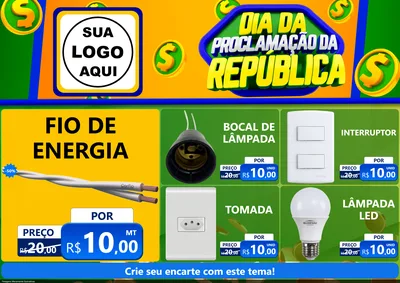Modelo de Encarte para Encarte A4 Horizontal com o tema Dia Da Proclamação da República para Materiais Elétricos