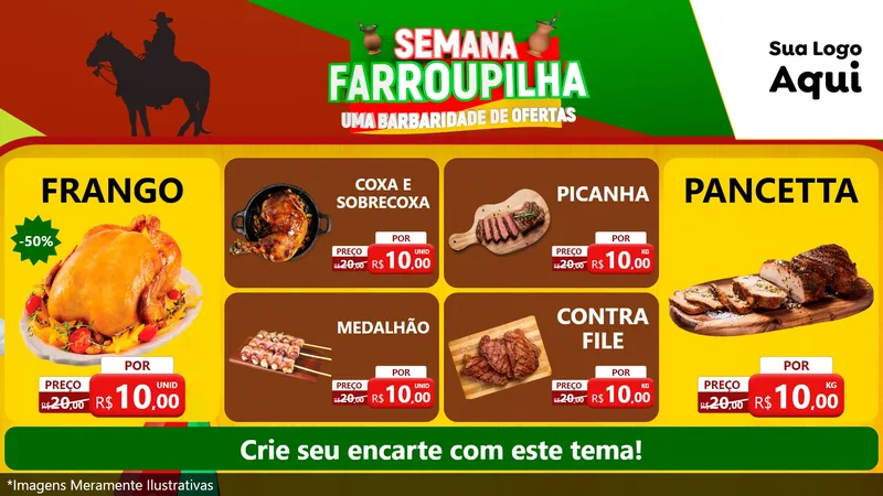 Modelo de TV para TV Horizontal com o tema Semana Farroupilha - Uma Barbaridade de Ofertas para Assados