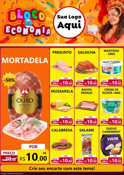 Modelo de Encarte para Encarte A4 Vertical com o tema Bloco da Economia para Frios e Laticínios