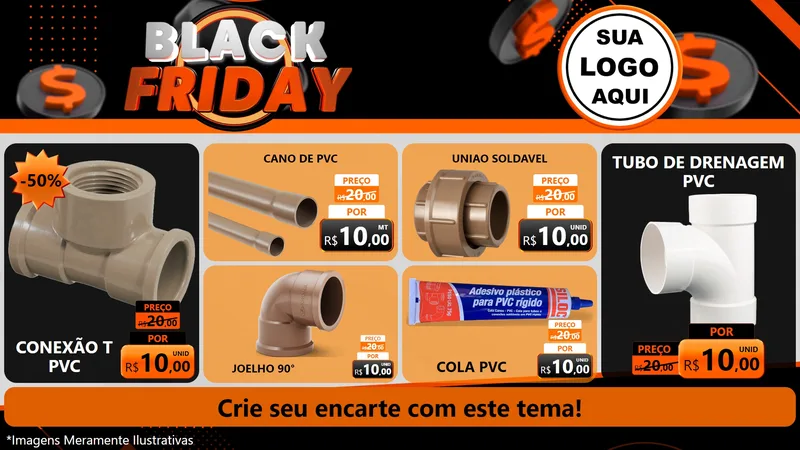 Modelo de TV para TV Horizontal com o tema Black Friday para Tubos e conexões
