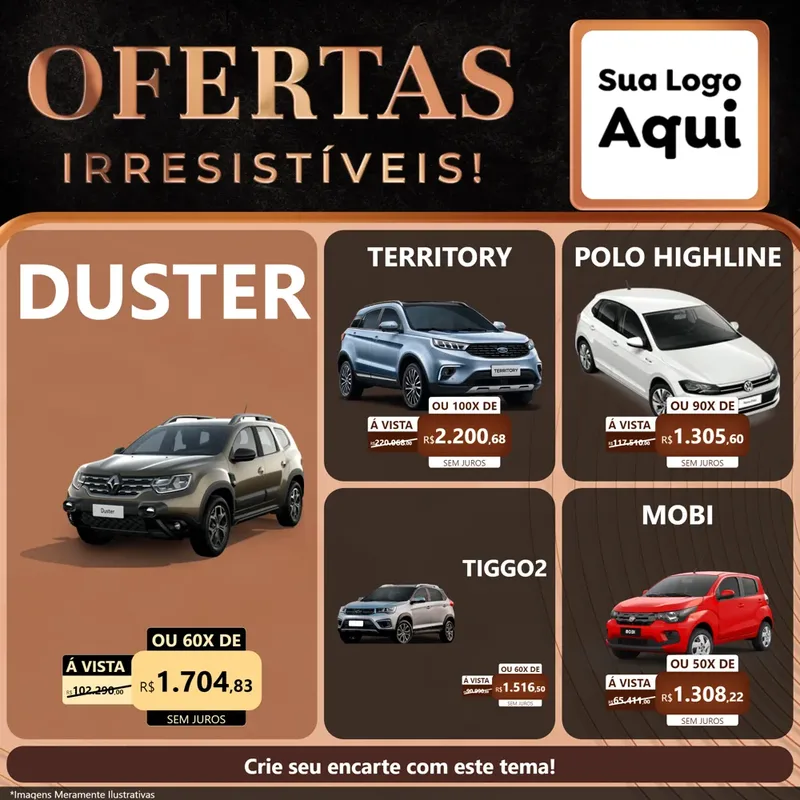 Modelo de Rede Social para Feed Facebook com o tema Ofertas Irresistíveis! para Concessionaria de Carros