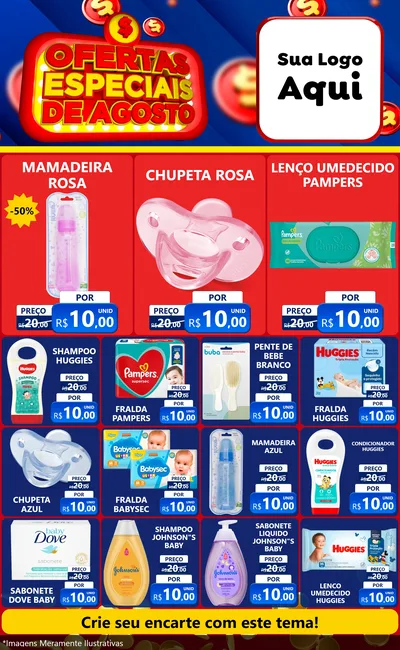 Modelo de Encarte para Encarte Grande com o tema Ofertas Especiais de Agosto para Bebês
