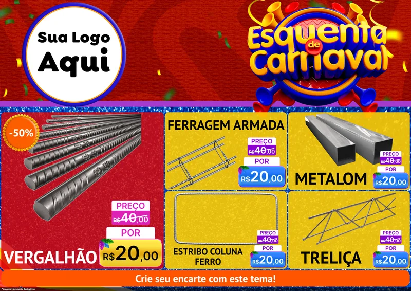Modelo de Encarte para Encarte A4 Horizontal com o tema Esquenta de Carnaval para Ferragens