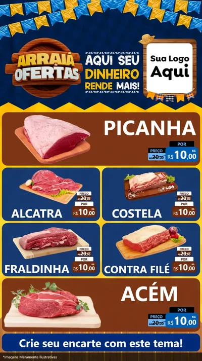 Modelo de TV para TV Vertical com o tema Arraiá de Ofertas - Junina para Açougue