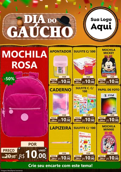 Modelo de Encarte para Encarte A4 Vertical com o tema Dia do Gaúcho para Papelaria