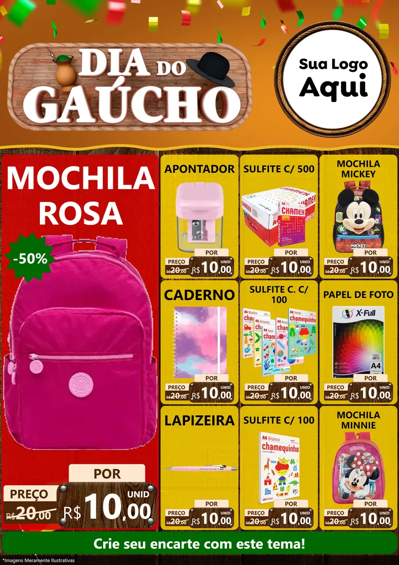 Modelo de Encarte para Encarte A4 Vertical com o tema Dia do Gaúcho para Papelaria
