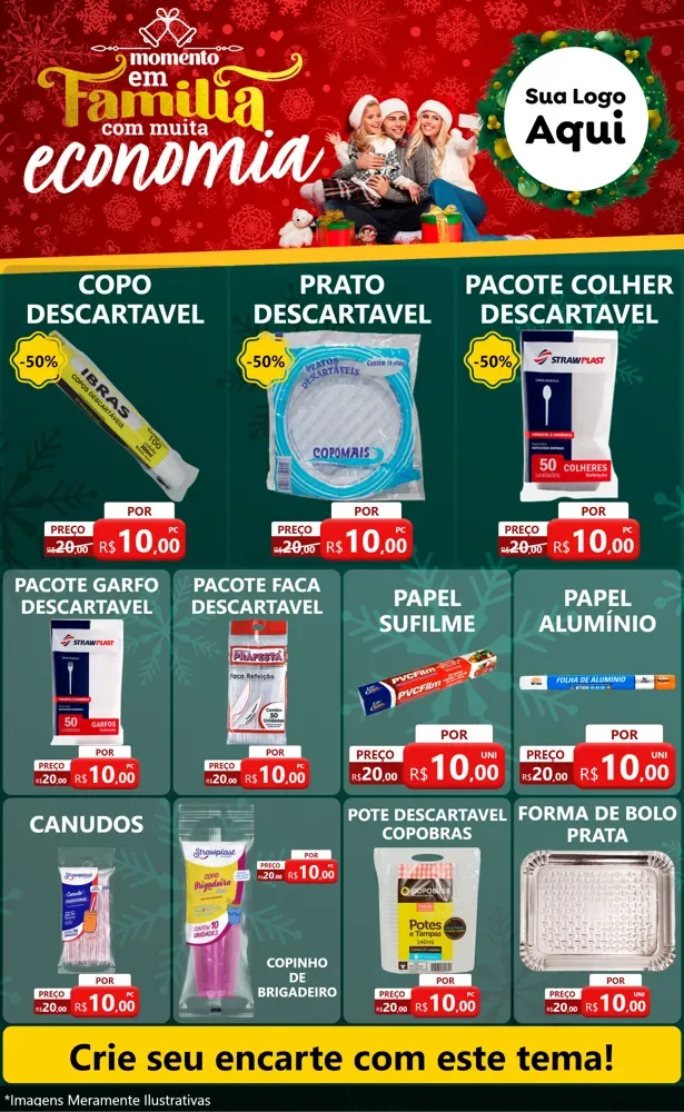 Modelo de Encarte para Encarte Grande com o tema Momento em Família (Natal) para Embalagens