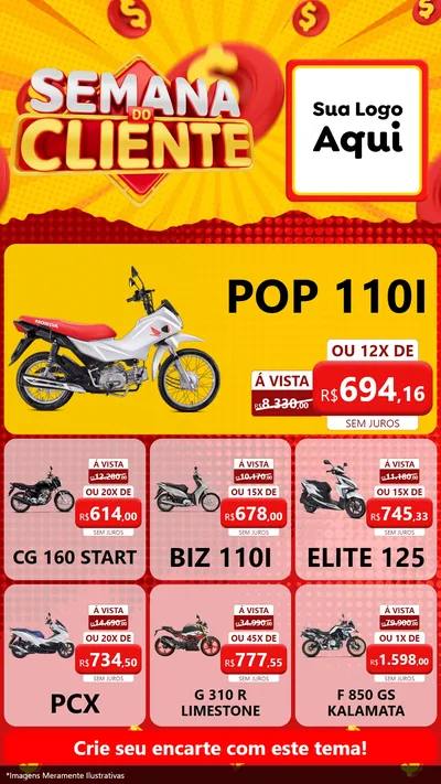 Modelo de Rede Social para Stories com o tema Semana do Cliente para Concessionaria de Motos