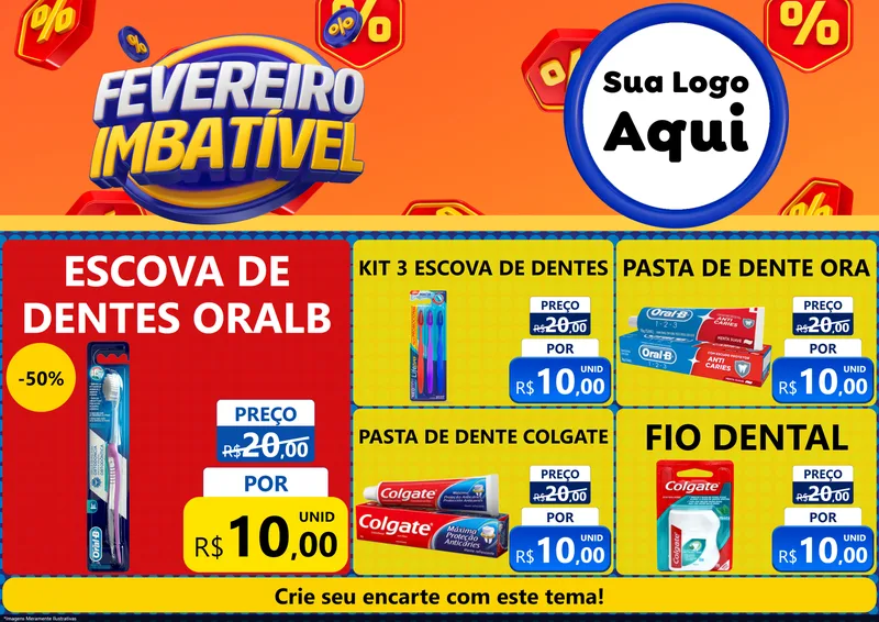 Modelo de Encarte para Encarte A4 Horizontal com o tema Fevereiro Imbatível para Higiene Pessoal