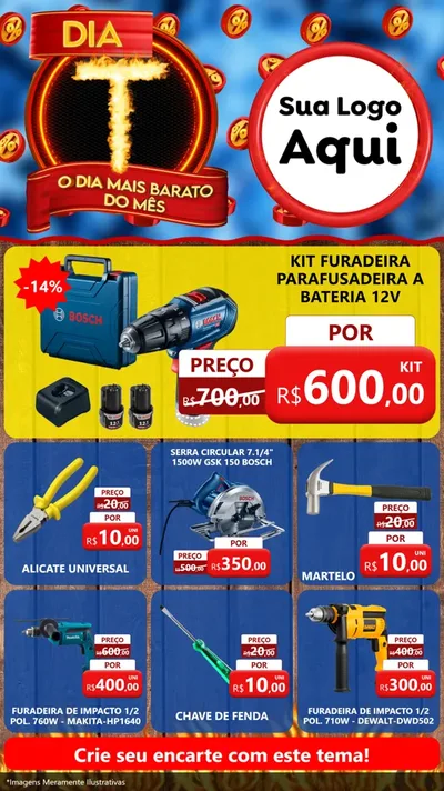 Modelo de Rede Social para Stories com o tema Dia T - O Dia Mais Barato Do Mês para Maquinas e Ferramentas