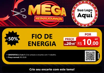 Modelo de Cartaz para Cartaz A4 Horizontal com o tema Mega Reinauguração para Materiais Elétricos