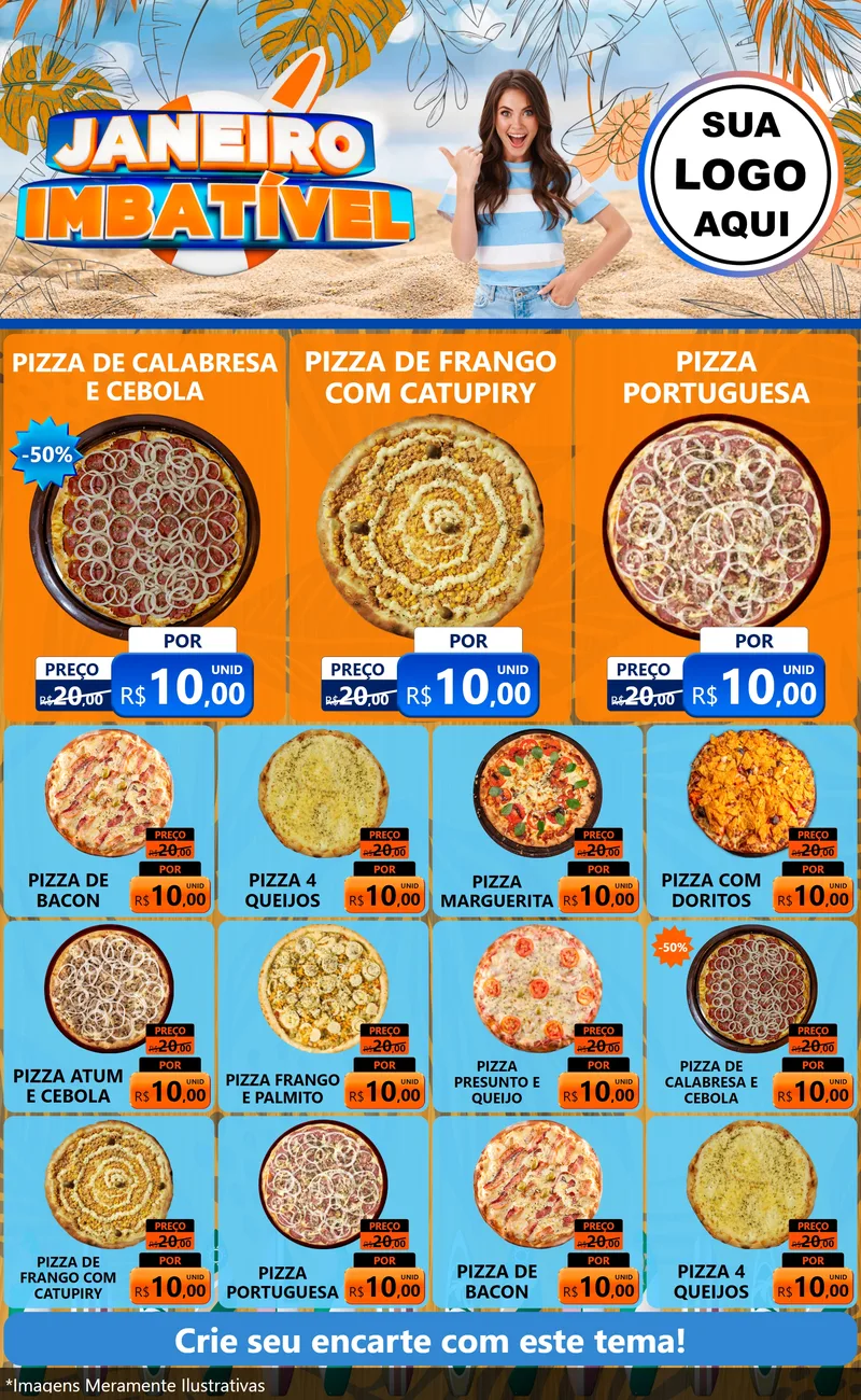 Modelo de Encarte para Encarte Grande com o tema Janeiro Imbatível para Pizzaria