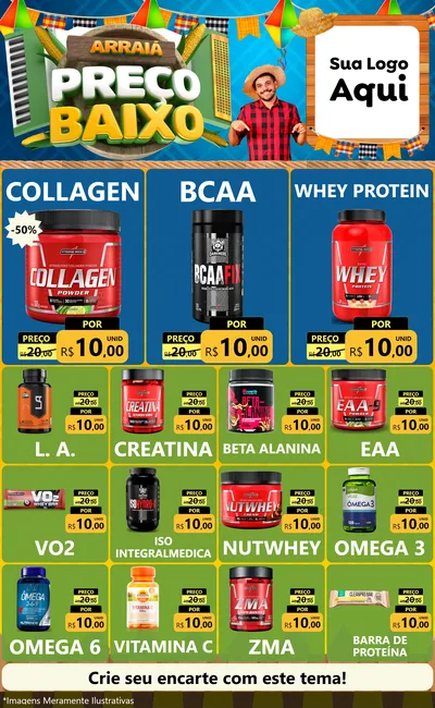 Modelo de Encarte para Encarte Grande com o tema Arraiá de Preço Baixo - Junina para Suplementos alimentares