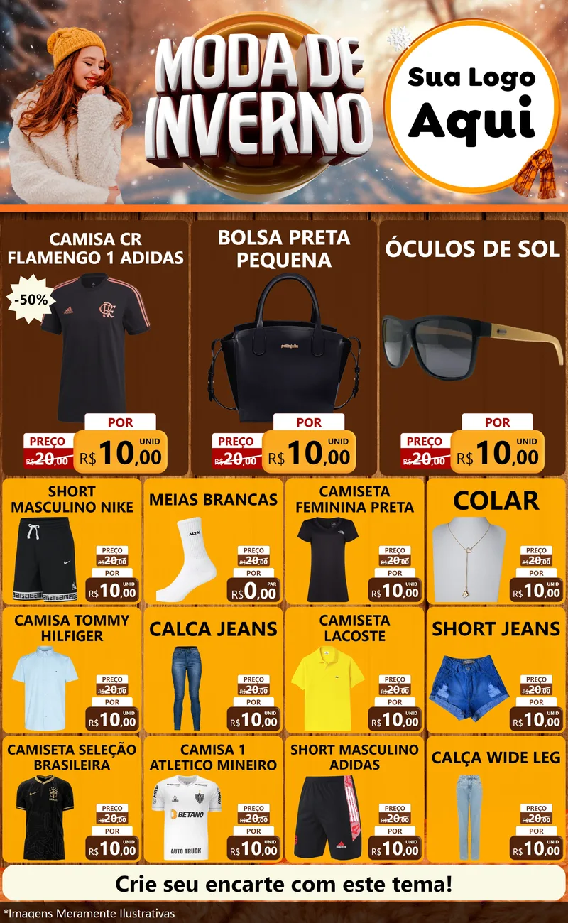 Modelo de Encarte para Encarte Grande com o tema Moda de Inverno para Roupas e acessórios