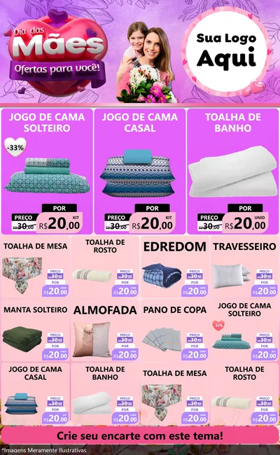 Modelo de Encarte para Encarte Grande com o tema Dia das Mães Ofertas para Você! para Cama, Mesa e Banho