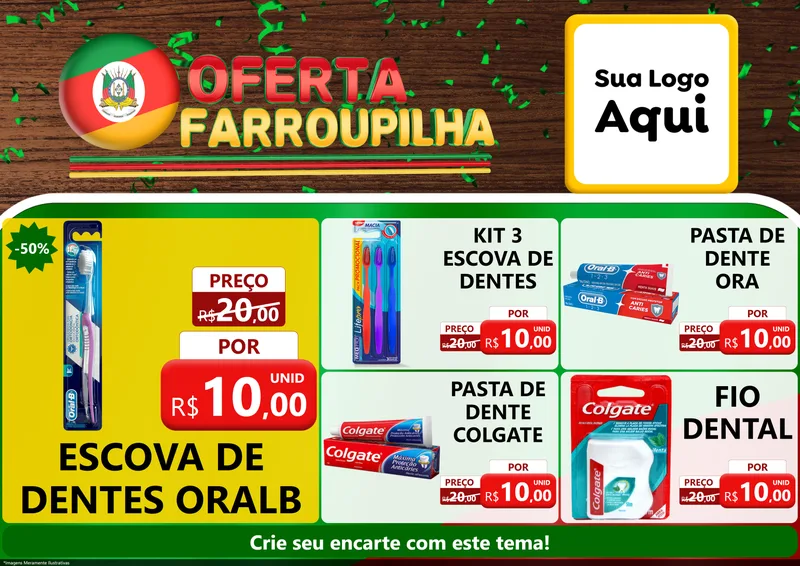 Modelo de Encarte para Encarte A4 Horizontal com o tema Oferta Farroupilha para Higiene Pessoal