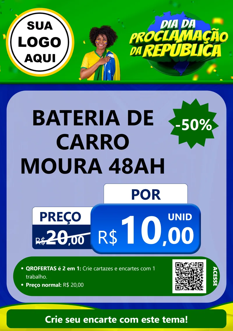 Modelo de Cartaz para Cartaz A4 Vertical com o tema Dia Da Proclamação Da República para Baterias Elétricas