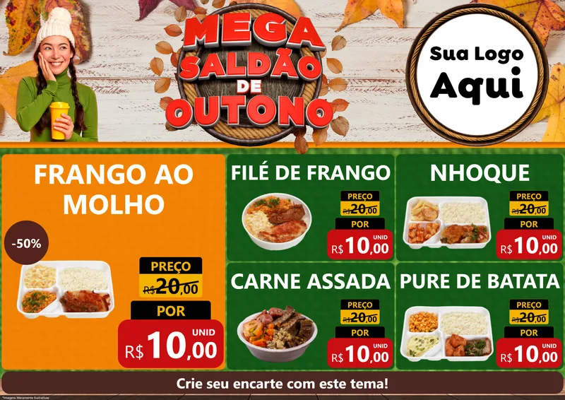 Modelo de Encarte para Encarte A4 Horizontal com o tema Mega Saldão de Outono para Restaurante