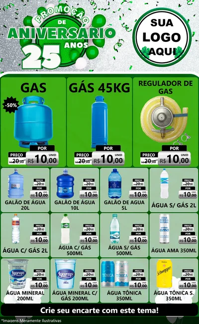 Modelo de Encarte para Encarte Grande com o tema Promoção de Aniversário - 25 Anos para Água e gás