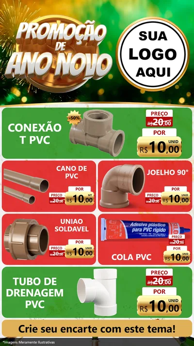 Modelo de TV para TV Vertical com o tema Promoção de Ano Novo para Tubos e conexões