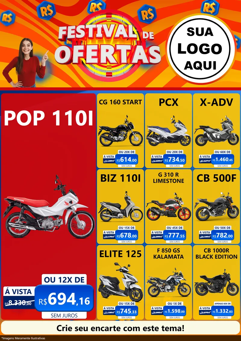 Modelo de Encarte para Encarte A4 Vertical com o tema Festival de Ofertas para Concessionaria de Motos
