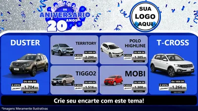 Modelo de TV para TV Horizontal com o tema Promoção de Aniversário - 20 Anos para Concessionaria de Carros