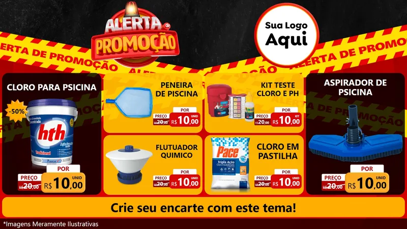 Modelo de TV para TV Horizontal com o tema Alerta de Promoção para Produtos para Piscina
