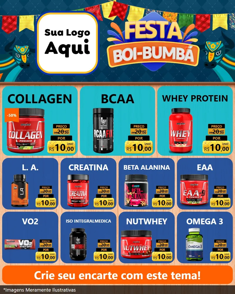 Modelo de Rede Social para Feed Instagram com o tema Festa Boi Bumbá para Suplementos alimentares