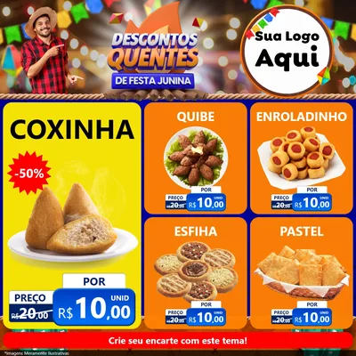 Modelo de Rede Social para Feed Facebook com o tema Descontos Quentes de Festa Junina para Salgadaria
