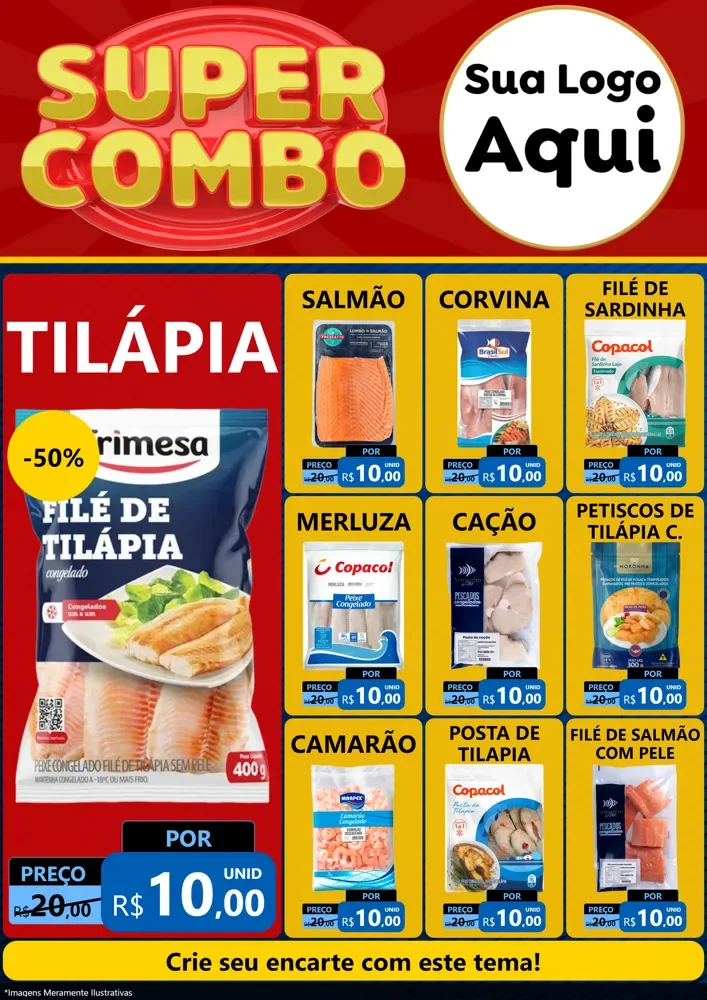Modelo de Encarte para Encarte A4 Vertical com o tema Super Combo para Peixaria