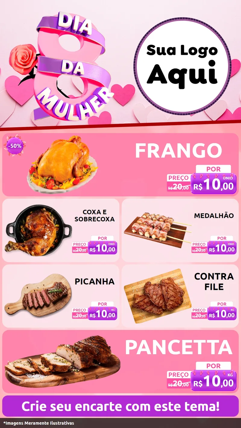 Modelo de TV para TV Vertical com o tema Dia da Mulher para Assados